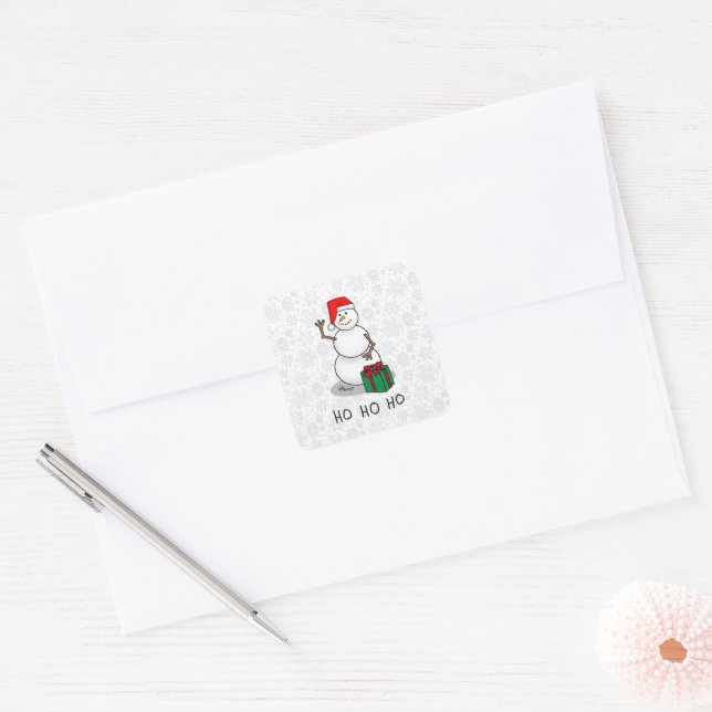 Adesivo Quadrado Ho Ho Feliz Papais noeis de Natal Bonito Snowman (Envelope)