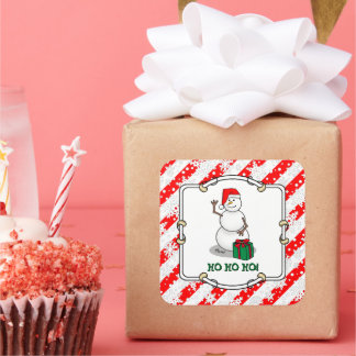 Adesivo Quadrado Ho Ho Feliz Papais noeis de Natal Bonito Snowman