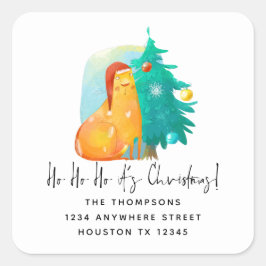 Adesivo Quadrado Ho Ho Ho Christmas Cat Return Name Endereço
