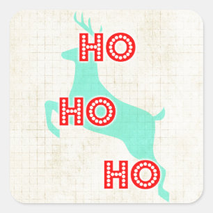 Adesivo Quadrado ho ho ho rena vermelho azul natal vintage