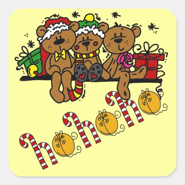 Adesivo Quadrado Ho Ho Ho Teddy Bears (Frente)