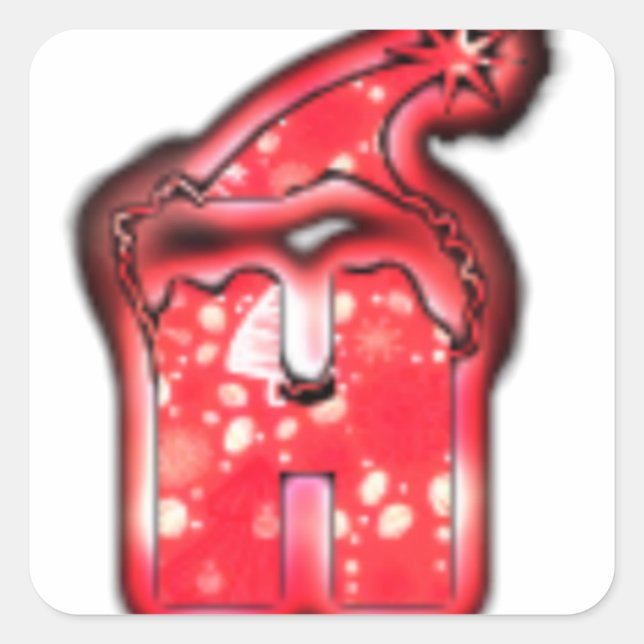 Adesivo Quadrado Ho Ho! Santa Claus Chapéu Feliz Estrela de Natal.p (Frente)