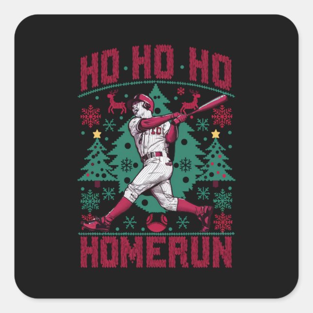 Adesivo Quadrado Ho Homerun Baseball Febre Suéter de Natal Feio (Frente)