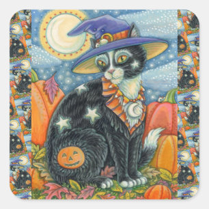 ADESIVO QUADRADO HOCUS POCUS BLACK CAT WITCH & MOUSE HALLOWEEN