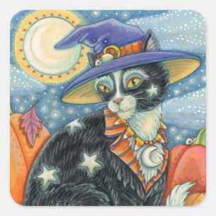 ADESIVO QUADRADO HOCUS POCUS BLACK CAT WITCH & MOUSE HALLOWEEN