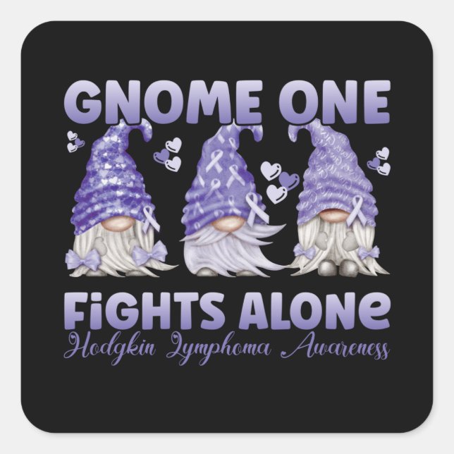 Adesivo Quadrado Hodgkin Lymphoma Cancer Violet Ribbon Gnome (Frente)