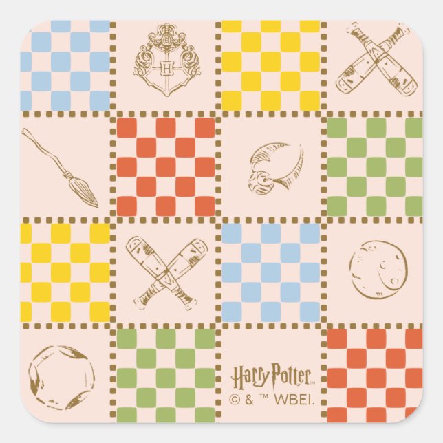 Adesivo Quadrado HOGWARTS™ QUIDDITCH™ Team Checker Pattern (Frente)