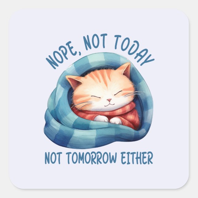 Adesivo Quadrado Hoje Não, Não Amanhã - Apresentado Humor Gato (Frente)