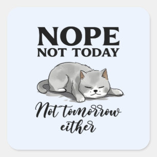 Adesivo Quadrado Hoje Não, Não Amanhã - Gato Sonolento