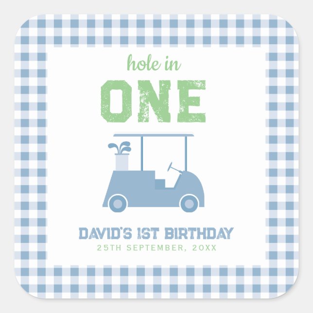 Adesivo Quadrado Hole in One Par Tee Boy 1st Birthday (Frente)