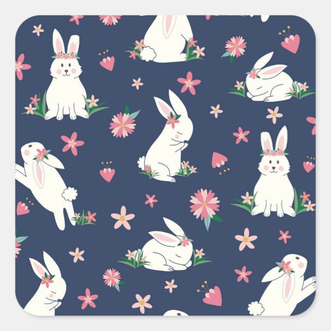 Adesivo Quadrado Holiday Bunnies (Frente)