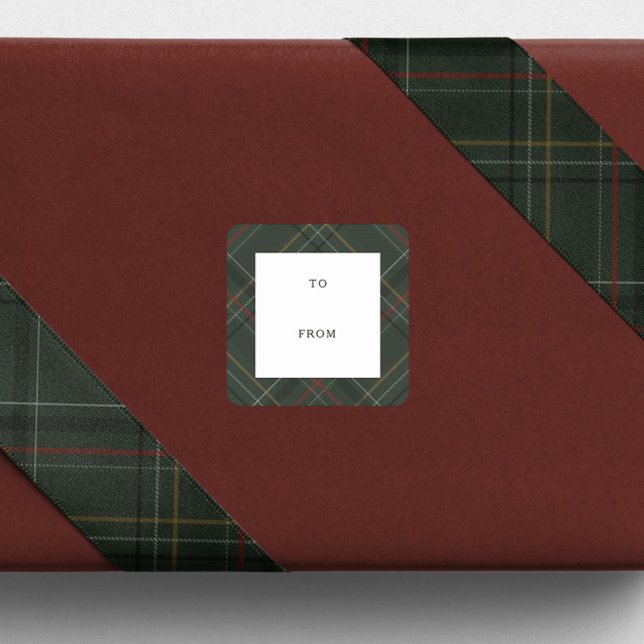 Adesivo Quadrado Holiday plaid hunter green to and from Christmas (Criador carregado)