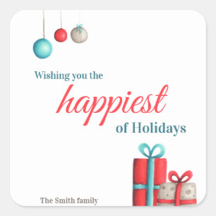 Adesivo Quadrado Holiday Season Teal e Família Red Personalizada
