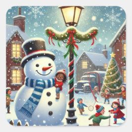 Adesivo Quadrado Holiday Snowman Sticker