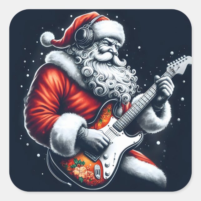 Adesivo Quadrado Holiday Spirit Rocks Through Papai noel Music (Frente)