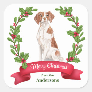 Adesivo Quadrado Holly Banner Brittany Dog Natal