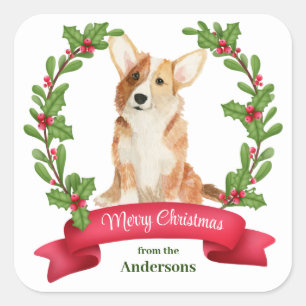 Adesivo Quadrado Holly Banner Corgi Dog Natal
