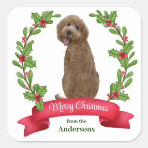 Adesivo Quadrado Holly Banner Labradoodle Dog Natal