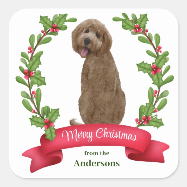 Adesivo Quadrado Holly Banner Labradoodle Dog Natal (Frente)
