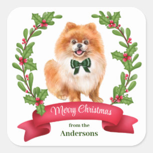 Adesivo Quadrado Holly Banner Red Pomeranian Natal