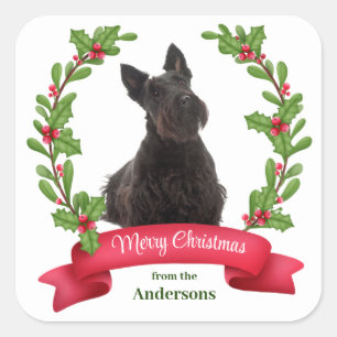 Adesivo Quadrado Holly Banner Scottish Terrier Dog Natal