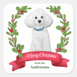 Adesivo Quadrado Holly Banner White Poodle Natal