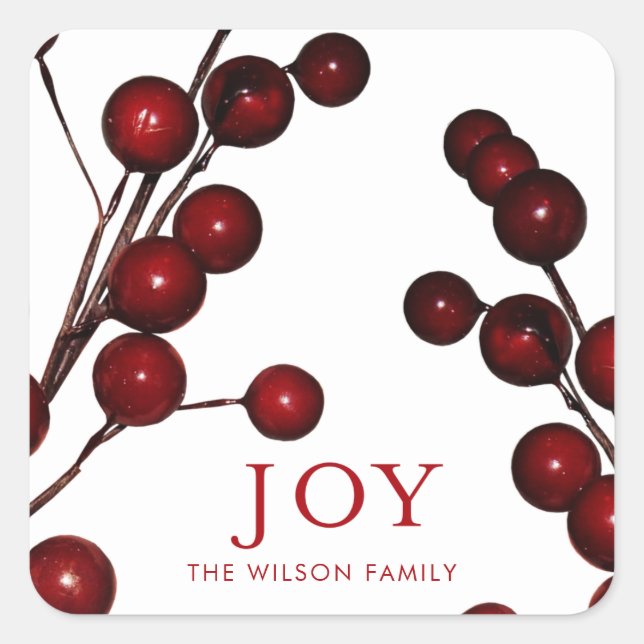 Adesivo Quadrado Holly Berries Joy Feriado de Natal (Frente)