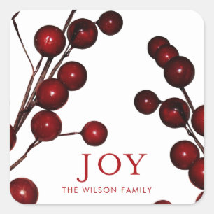 Adesivo Quadrado Holly Berries Joy Feriado de Natal