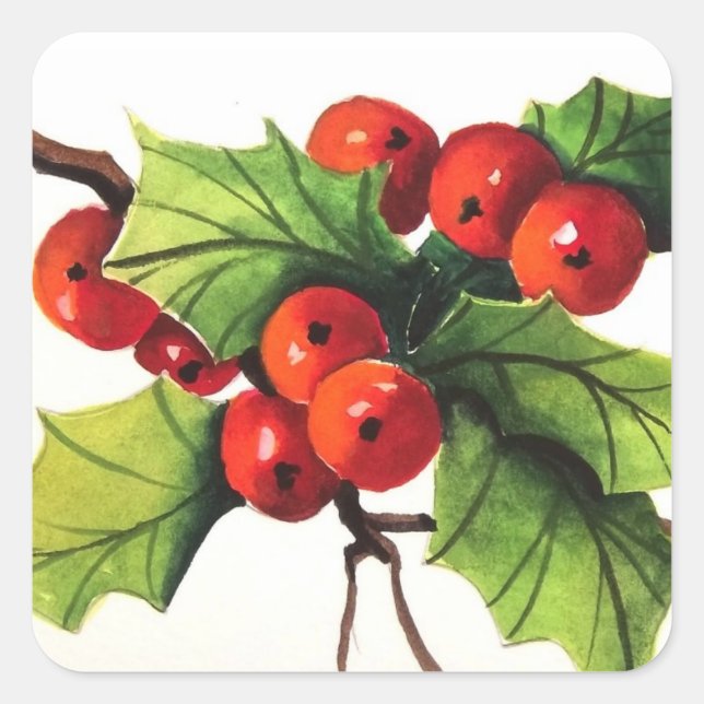 Adesivo Quadrado Holly Berry Branch Sticker (Frente)