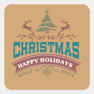Adesivo Quadrado Holly Jolly Joy Holiday Stickers