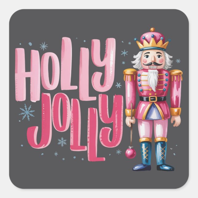 Adesivo Quadrado Holly Jolly Nutcracker Coquette Preppy (Frente)