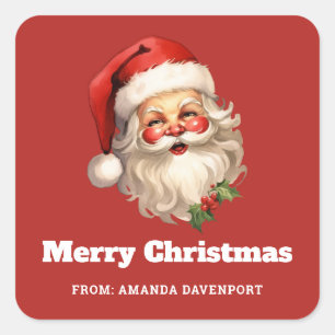 Adesivo Quadrado Holly Jolly Santa Claus Retro Style