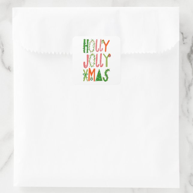 Adesivo Quadrado HOLLY JOLLY XMAS Feriados Doce Natal (Bolsa)