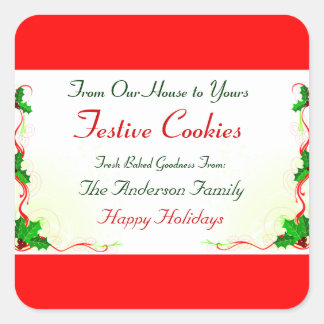Adesivo Quadrado Holly Leaf e Red Ribbon Holiday Comida