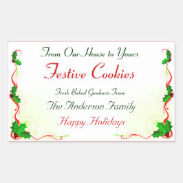 Adesivo Quadrado Holly Leaf e Red Ribbon Holiday Comida