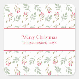 Adesivo Quadrado Holly, Rosa Quente, Berry, Feliz Natal, Pinheiros