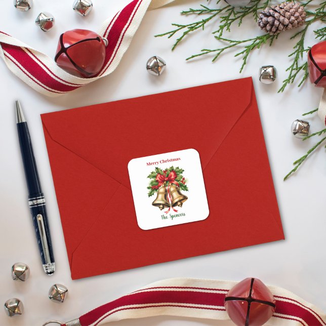 Adesivo Quadrado Holly Sai e Berries Dourados Belts Feliz Natal (Criador carregado)