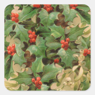 Adesivo Quadrado Holly Tree Natal Vintage