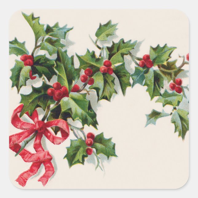 Adesivo Quadrado Holly Winterberry Red Ribbon (Frente)