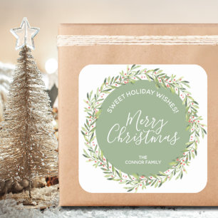 Adesivo Quadrado Holly Wreath Natal Holiday Baking