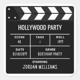 Adesivo Quadrado Hollywood Party Stickers, Custom Birthday