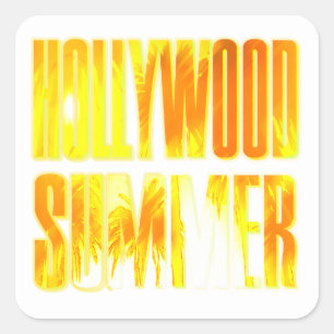 Adesivo Quadrado "Hollywood Summer" - Letra amarela laranja Sticker