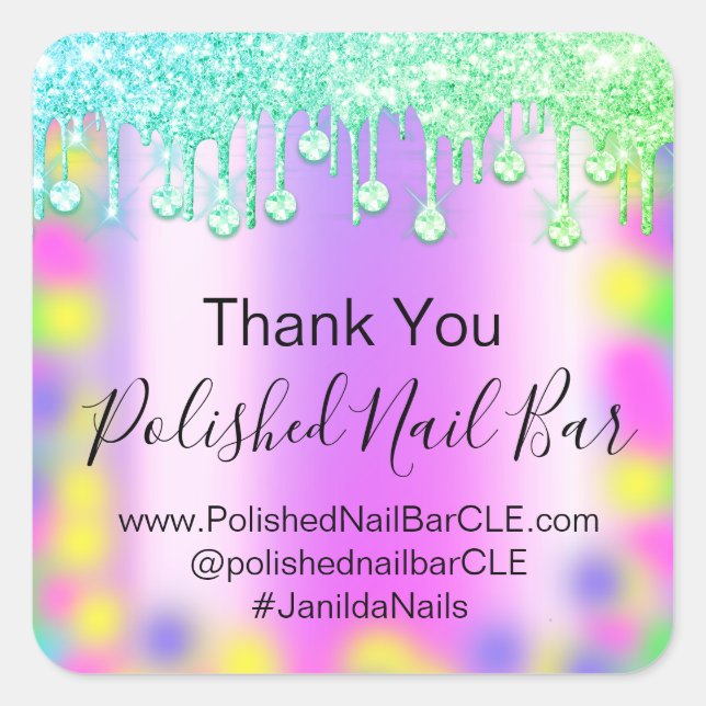 Adesivo Quadrado Hológrafo Obrigado Diamond Drives Nail Hot Pink (Frente)