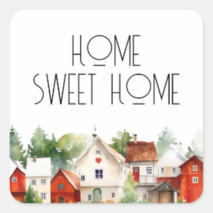 Adesivo Quadrado Home Sweet Home Watercolor House