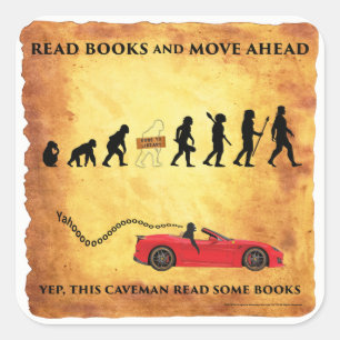 Adesivo Quadrado Homem das cavernas esperto: Leia livros movem