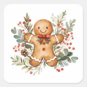 Adesivo Quadrado Homem de Biscoito de Natal