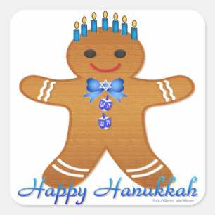 Adesivo Quadrado Homem de gengibre da Menorá Judaica do Hanukkah