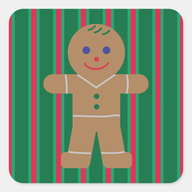 Adesivo Quadrado Homem de Gingerpão de Natal divertido e Rico (Frente)