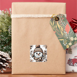 Adesivo Quadrado Homem de Neve: Design Floral Simétrico com o Inver