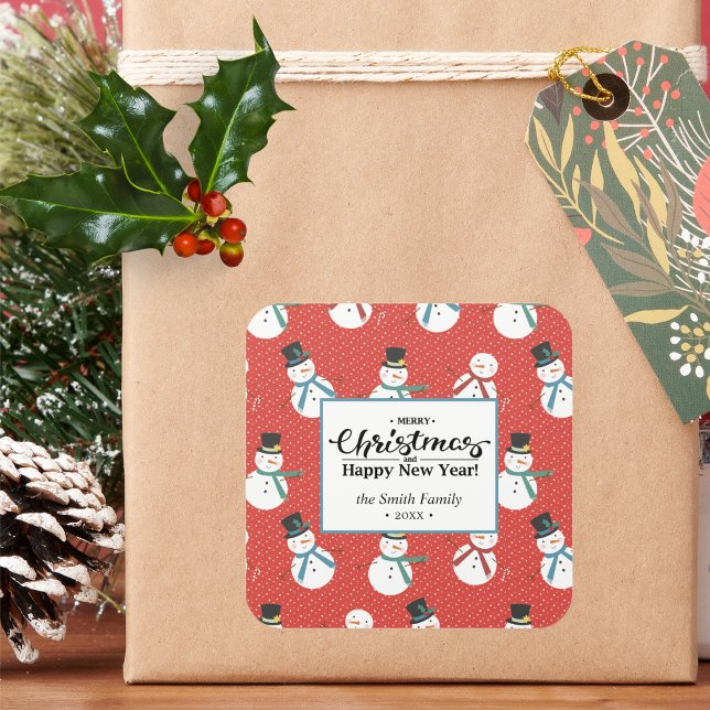 Adesivo Quadrado Homem de neve | Feliz Natal personalizado (Criador carregado)